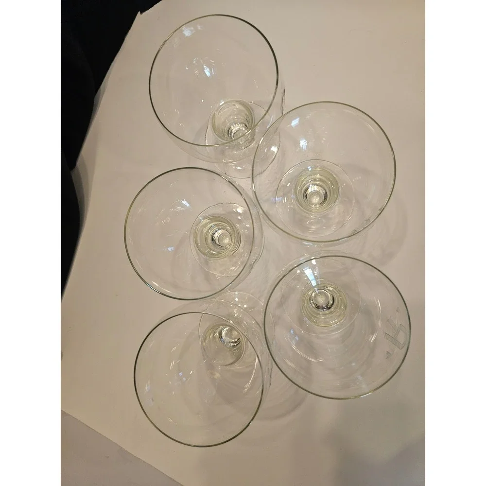 Set of 5 Vintage Monogrammed R Etched Glass Cocktail Beer Stemmed‎ Glasses